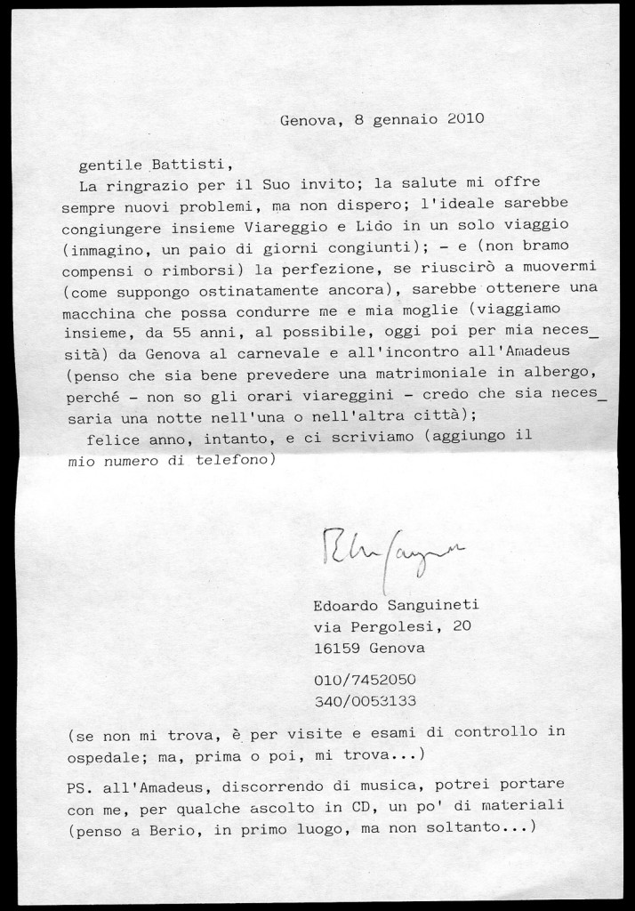 Lettera di Sanguineti in risposta a Battisti